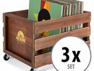 3x Rangement Vinyles Caisse Range en Bois Retro 100 LP Disques 4 Roulettes Brune