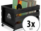 3x Rangement Vinyles Caisse Range en Bois Retro 100 LP Disques 4 Roulettes Noir