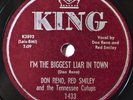 78 RPM Don Reno Red Smiley I'm the Biggest Liar in Town NM Hillbilly Bluegrass