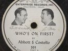 78 RPM Who's On First Abbott & Costello Enterprise Records 501 A23