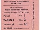 RITCHIE BLACKMORE RAINBOW concert ticket stub - 25 Sep 1977 - Stockholm, Sweden