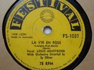 Louis Armstrong 78 Record Grade E- La Vie En Rose & Sit Down You're Rockin Boat