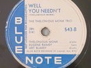 Thelonious Monk-Well You Needn't/'Round Midnight-Rare Blue Note Jazz 78-HEAR