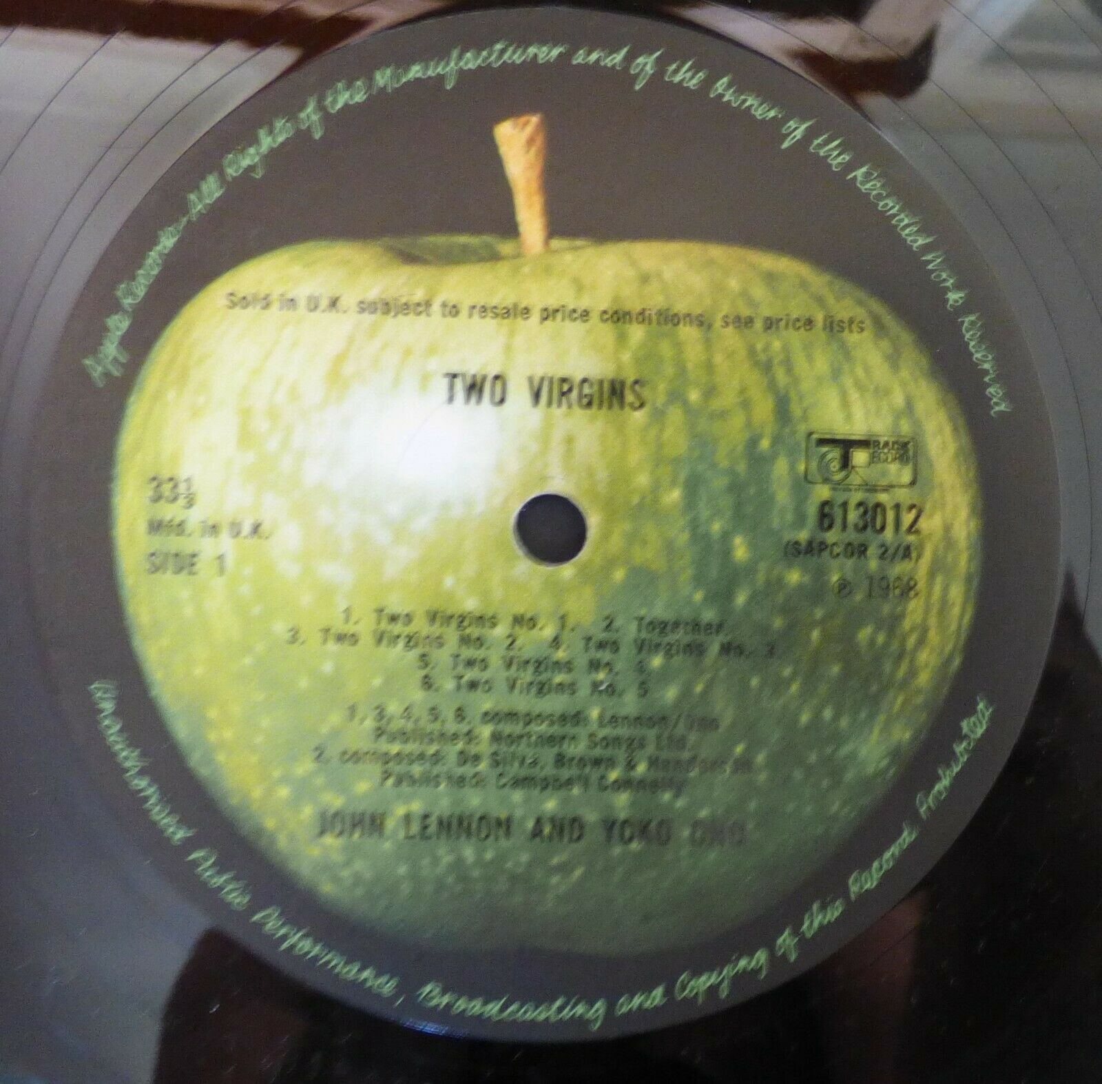 Pic 3 John Lennon & Yoko Ono - Two Virgins 1968 1st Issue Stereo Track/Apple SAPCOR 2