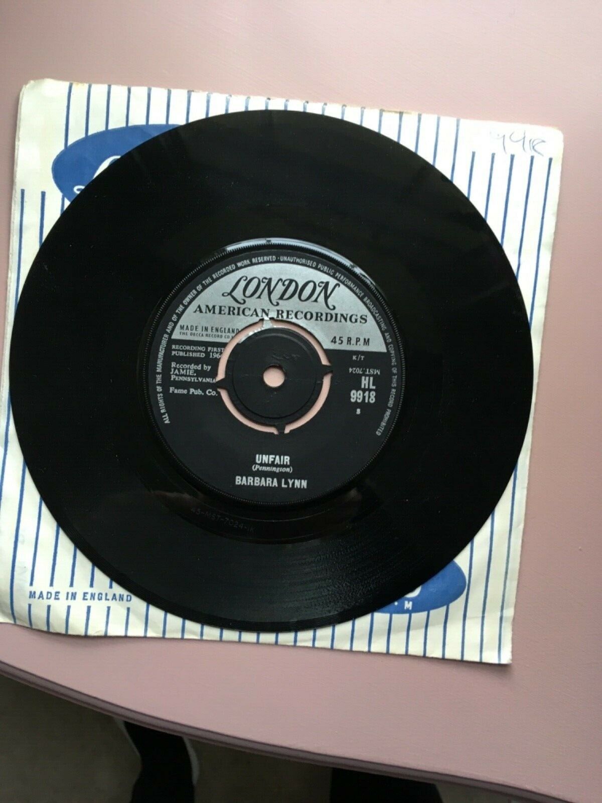 Pic 1 7” Barbara Lynn  Oh Baby/Unfair  London Label 1964 HL9918