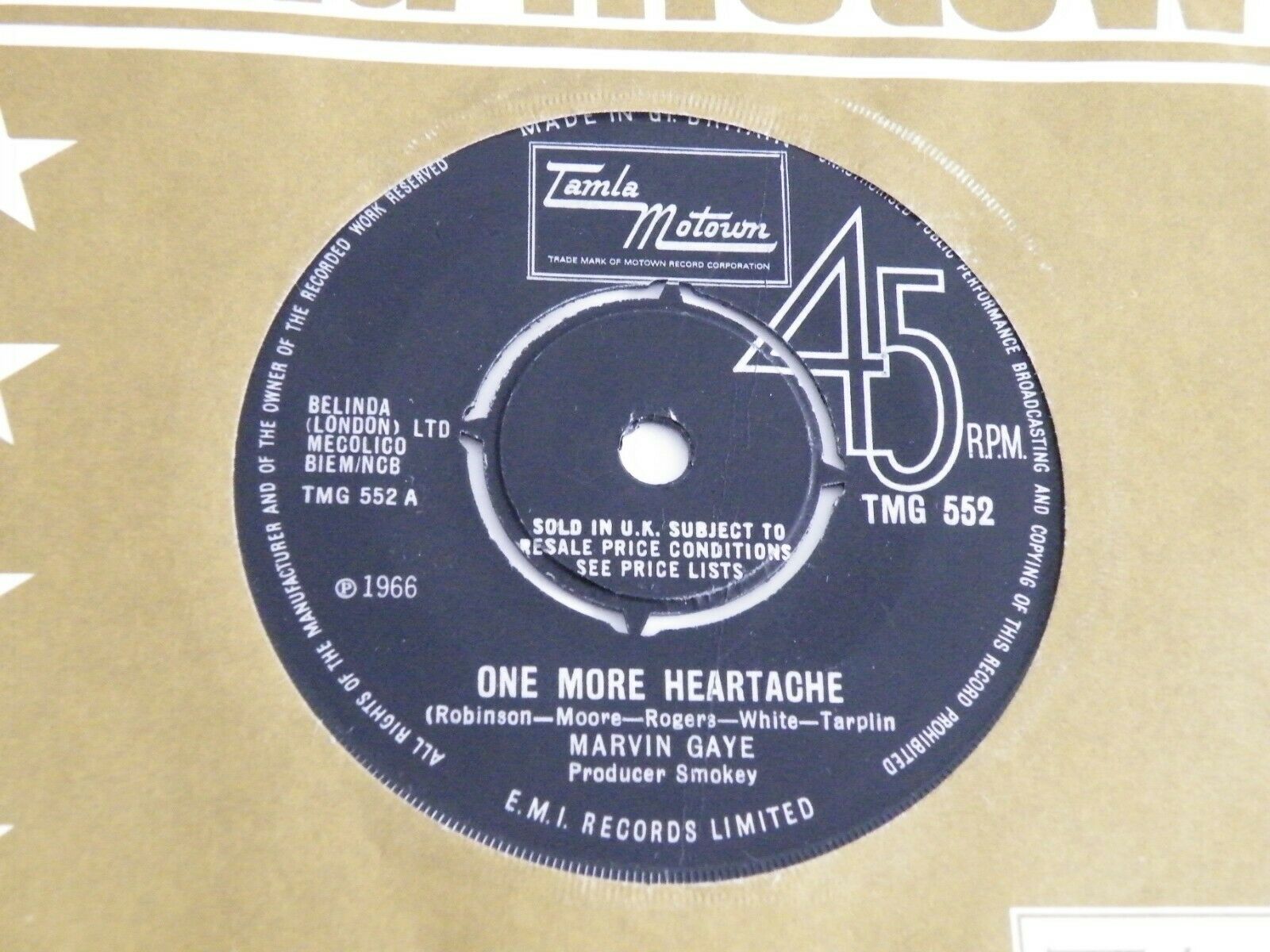 MARVIN GAYE 'ONE MORE HEARTACHE' 45 UK TAMLA MOTOWN 1966 SOUL