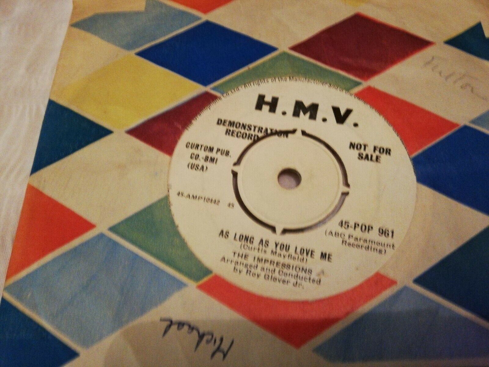 Pic 1 THE IMPRESSIONS UK HMV DEMO 45 GYPSY WOMAN 1961 Ist ISSUE