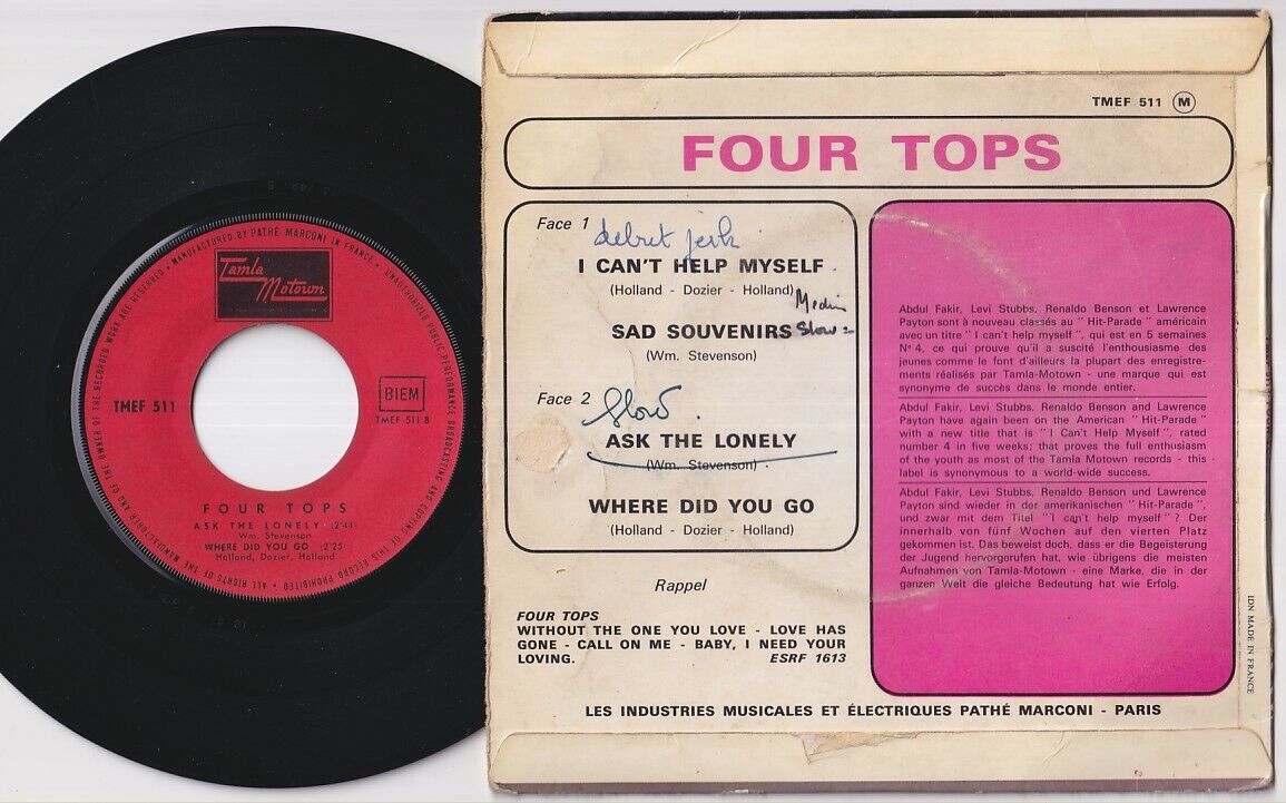 Pic 1 FOUR TOPS * I Can't Help Myself * 1965 French MOTOWN EP * NORTHERN SOUL *