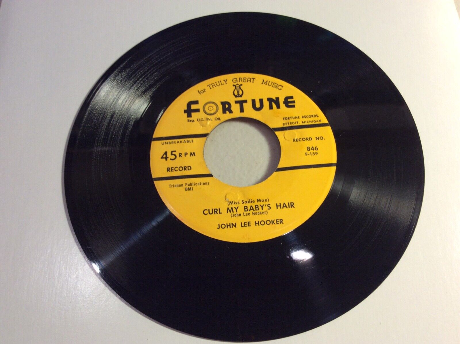 Pic 3 JOHN LEE HOOKER-FORTUNE 846-609 BOOGIE/CURL MY BABY'S HAIR-DETROIT BLUES 45 1958