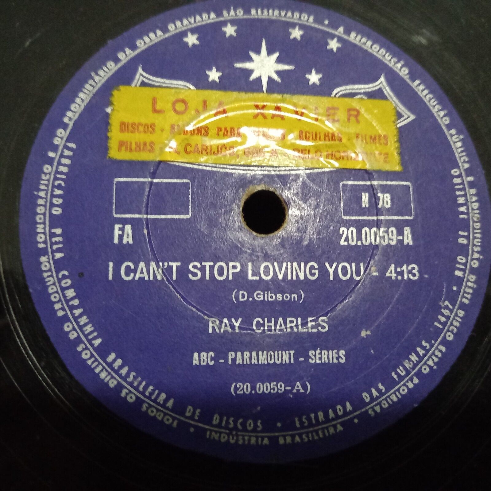 Pic 3 10" RAY CHARLES 78 RPM "I CAN'T STOP LOVING YOU" + "BYE BYE LOVE" BRAZIL 1962 VG