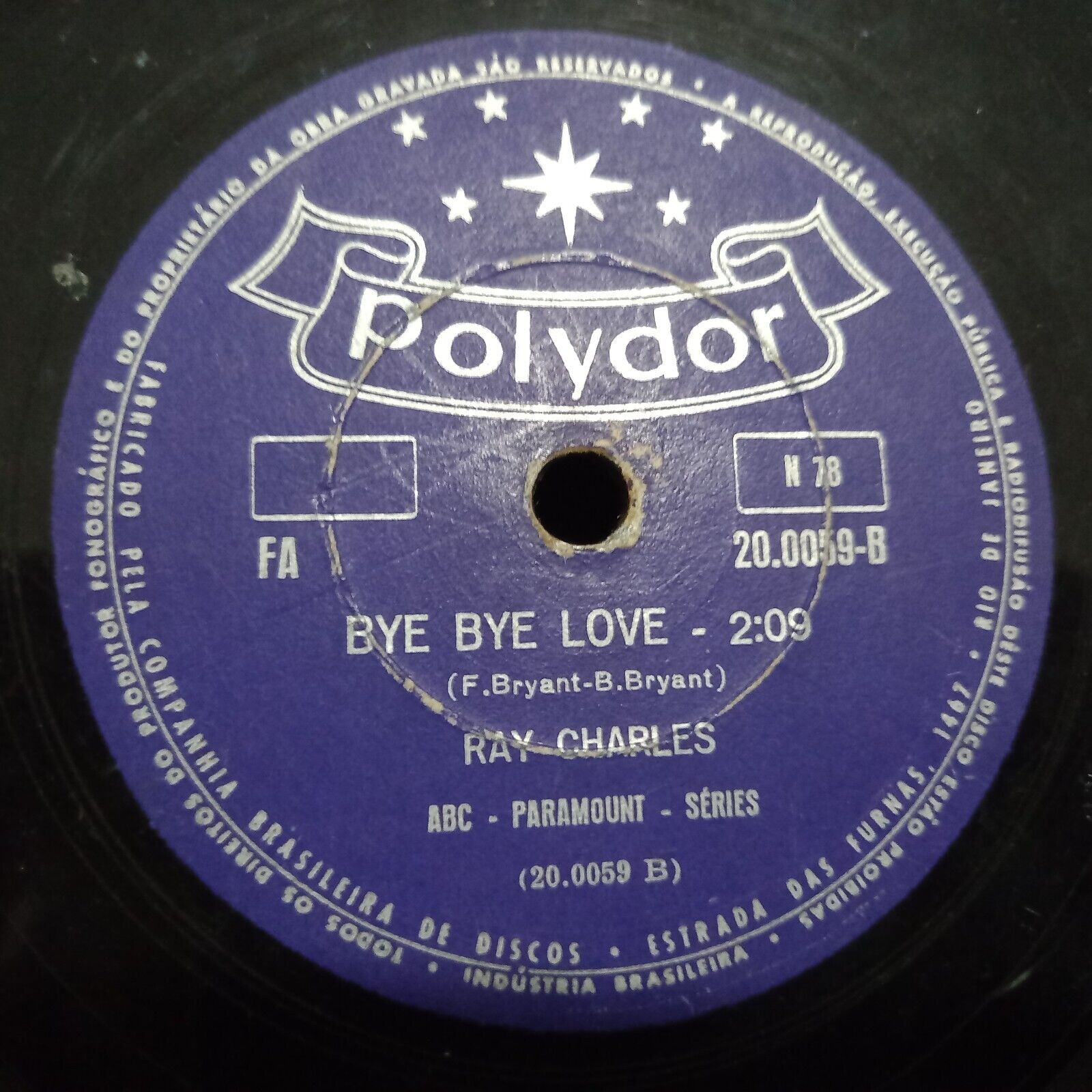 Pic 4 10" RAY CHARLES 78 RPM "I CAN'T STOP LOVING YOU" + "BYE BYE LOVE" BRAZIL 1962 VG