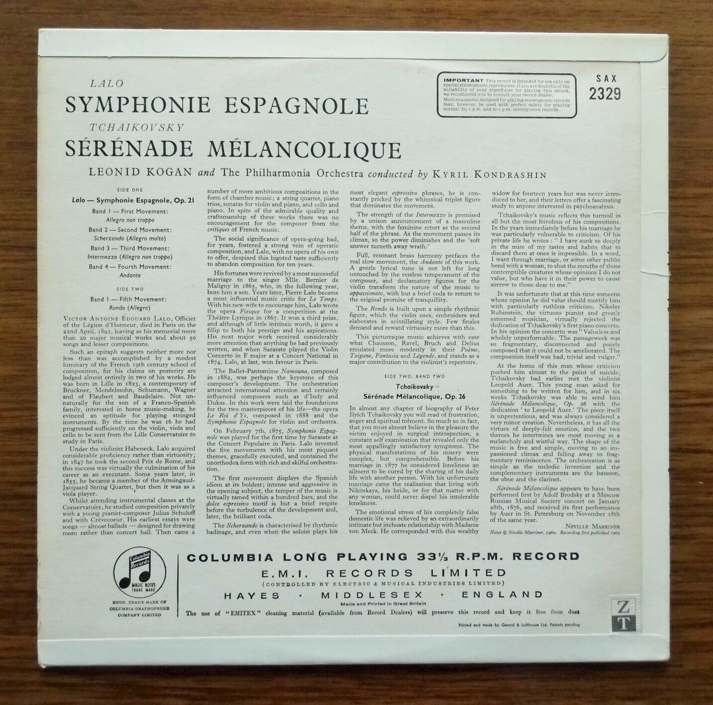 Pic 2 Lalo: Symphonie Espagnole - Leonid Kogan **Columbia SAX 2329 ED1 LP**