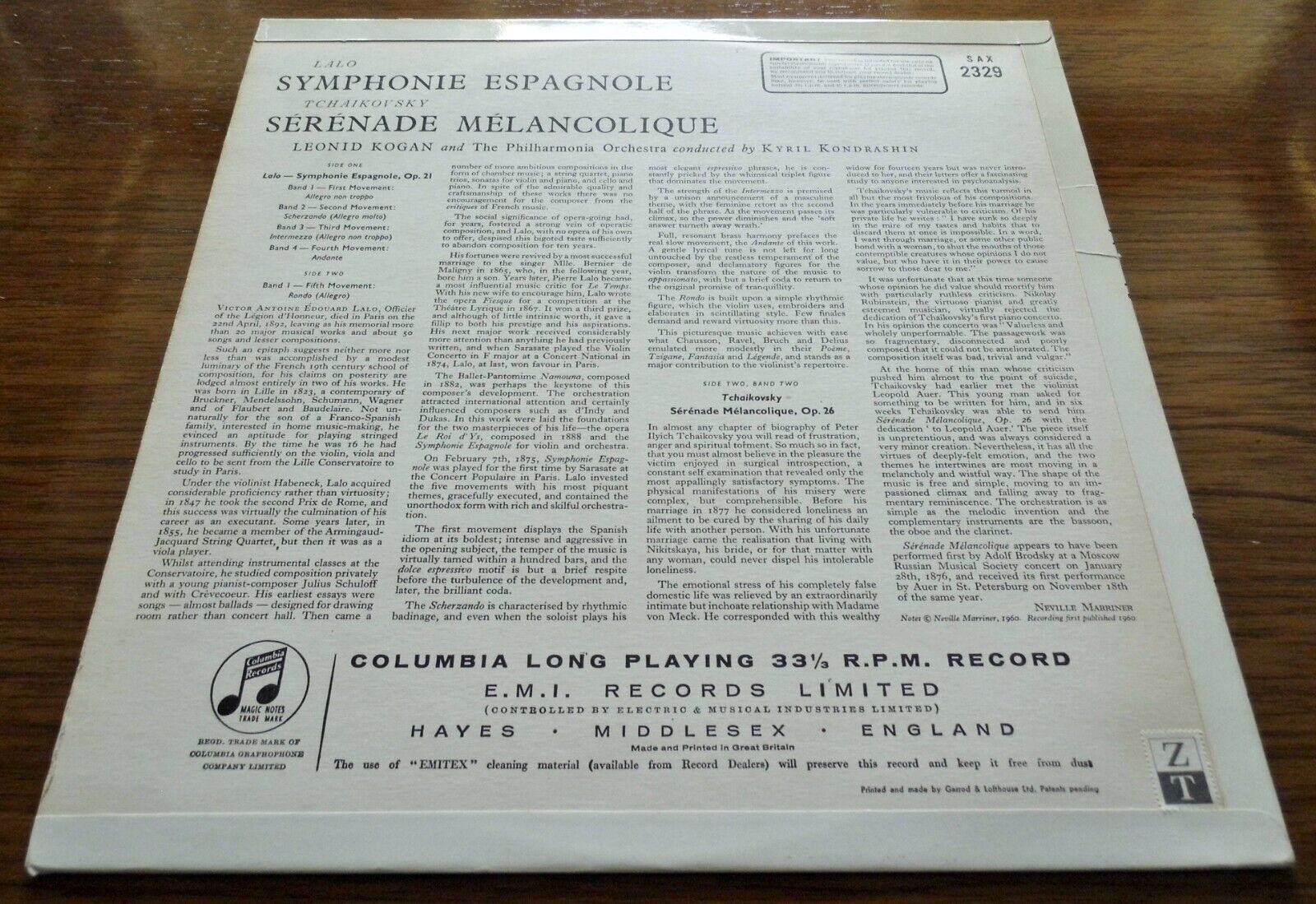 Pic 3 Lalo: Symphonie Espagnole - Leonid Kogan **Columbia SAX 2329 ED1 LP**