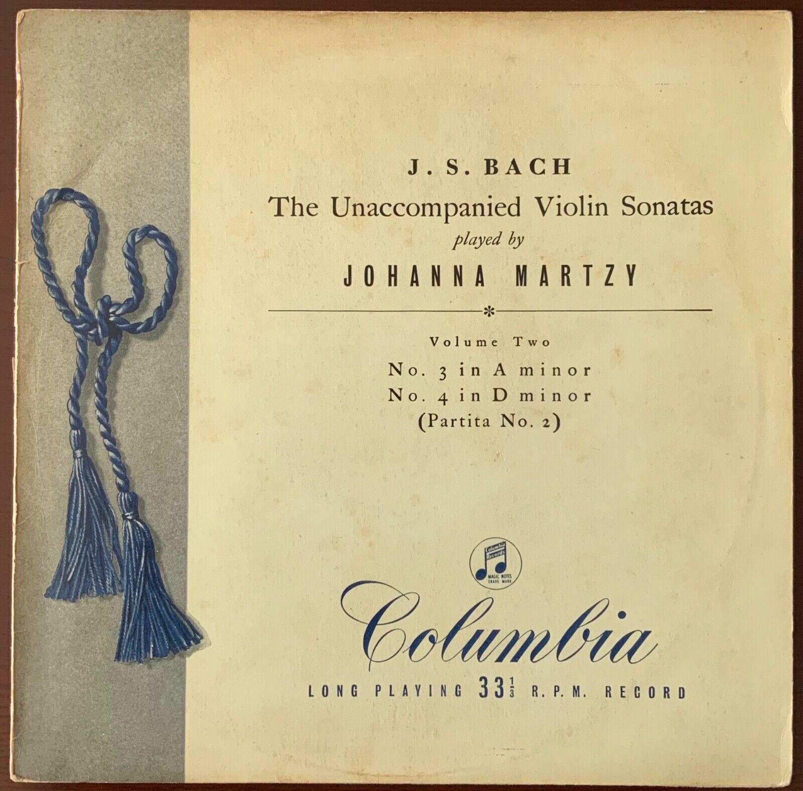 33CX1287 - Bach - The Unaccompanied Violin Sonatas - Johanna MARTZY 1ST ED 1N/3N