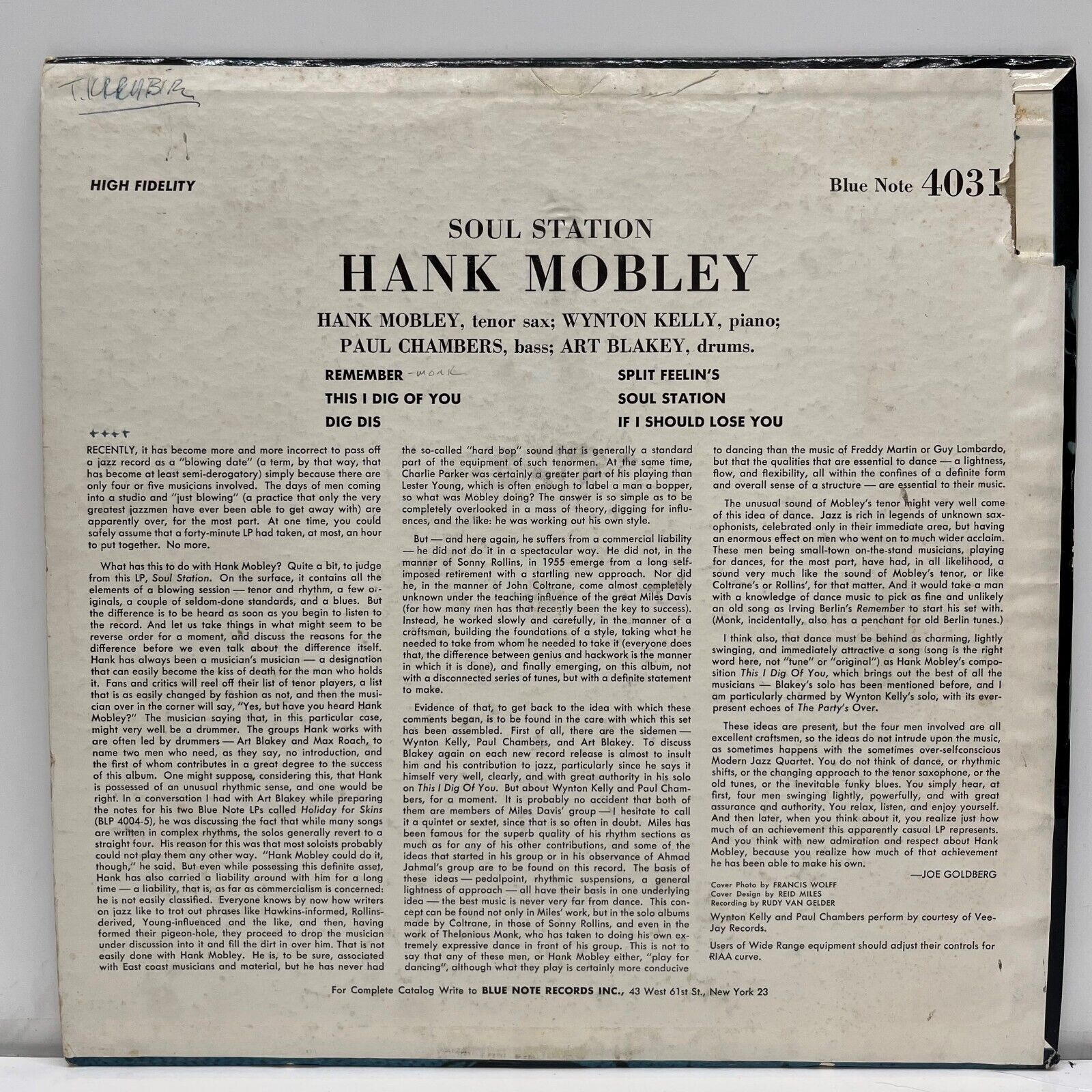 Pic 1 Hank Mobley on Blue Note 4031