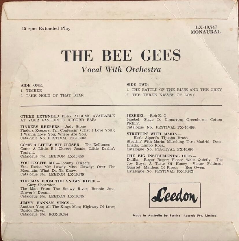 Pic 1 Bee Gees First Self-Titled 1964 Leedon EP