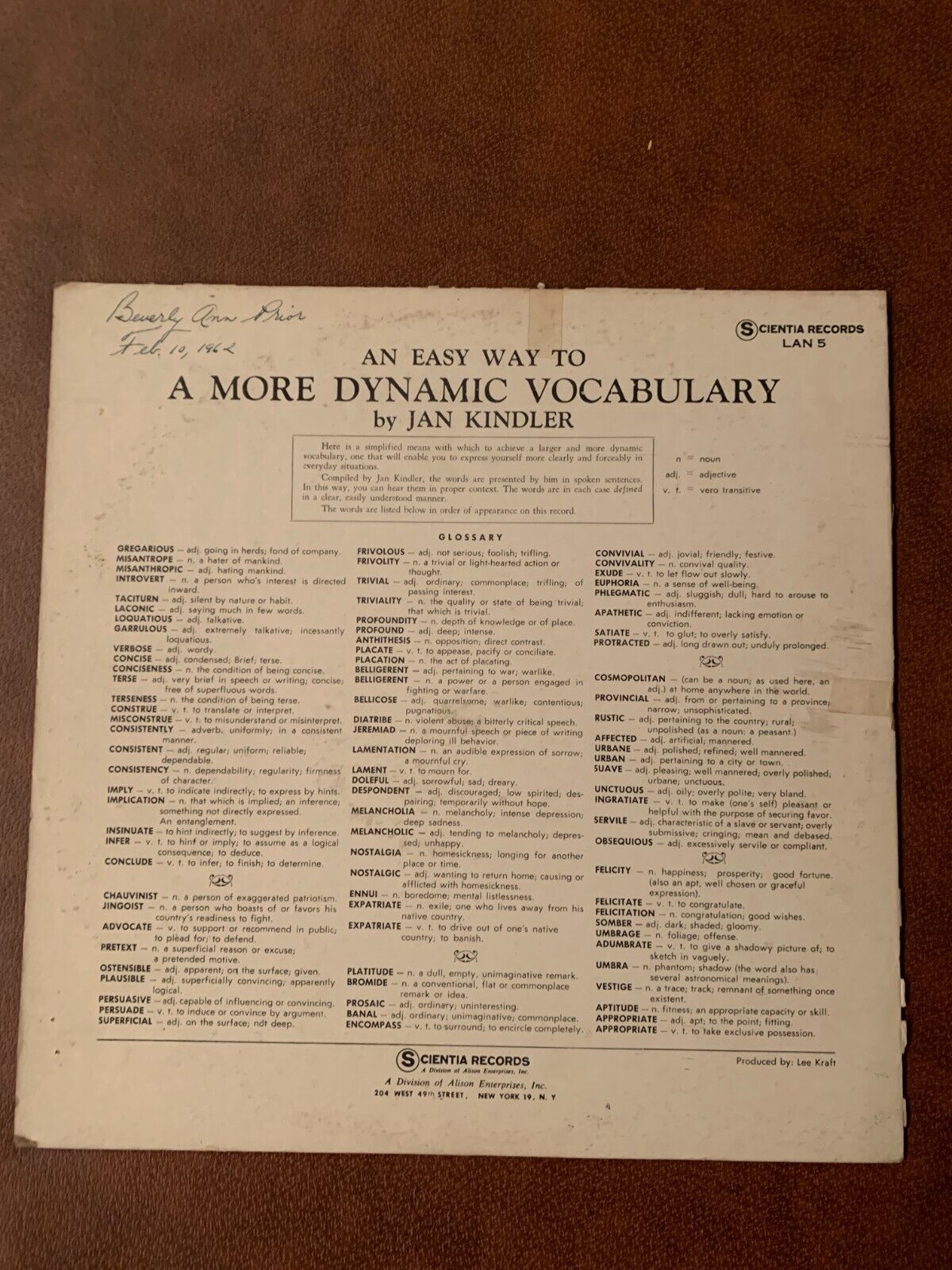 Pic 1 An Easy Way To A More Dynamic Vocabulary Jan Kindle1964 LAN-5 Vinyl 12'' Vintage