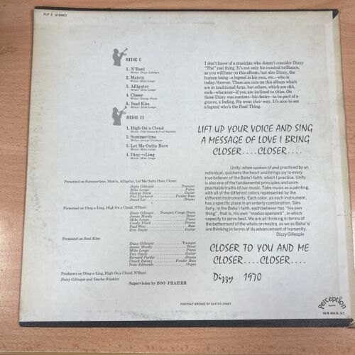 Pic 1 DIZZY GILLESPIE - THE REAL THING - US PERCEPTION LP - PLP-2