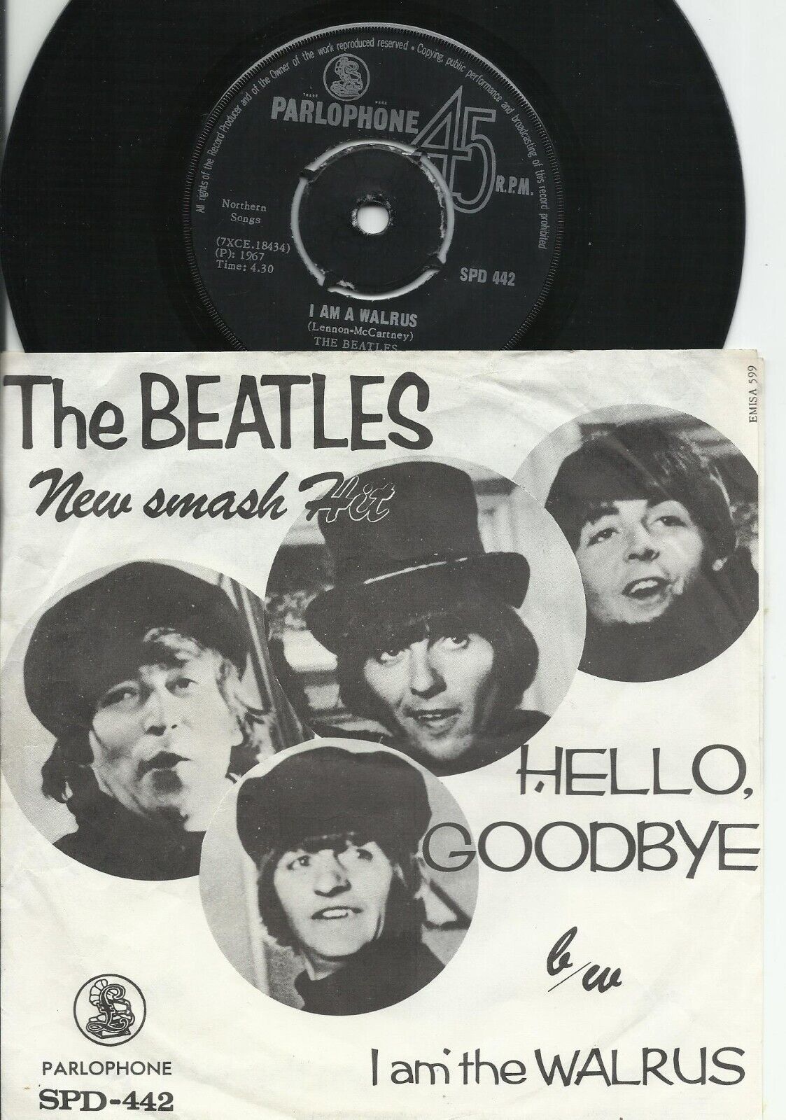 THE BEATLES  SOUTH  AFRICA  PS   45  I AM A WALRUS / HELLO, GOODBYE