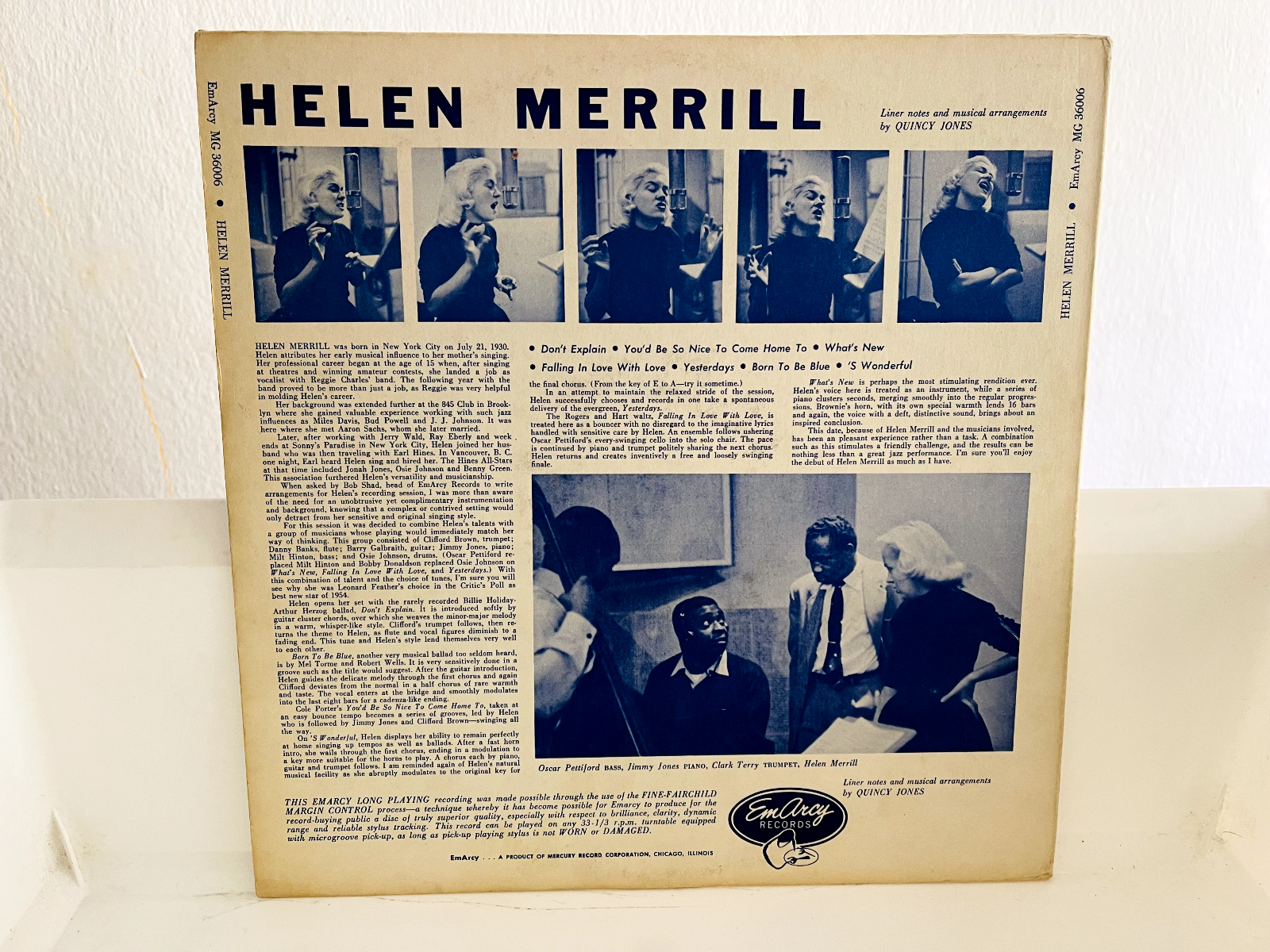 Pic 1 HELEN MERRILL - SAME - EMARCY MG 36006 - MONO - BLUE BACK  COVER - 1954 -  TOP