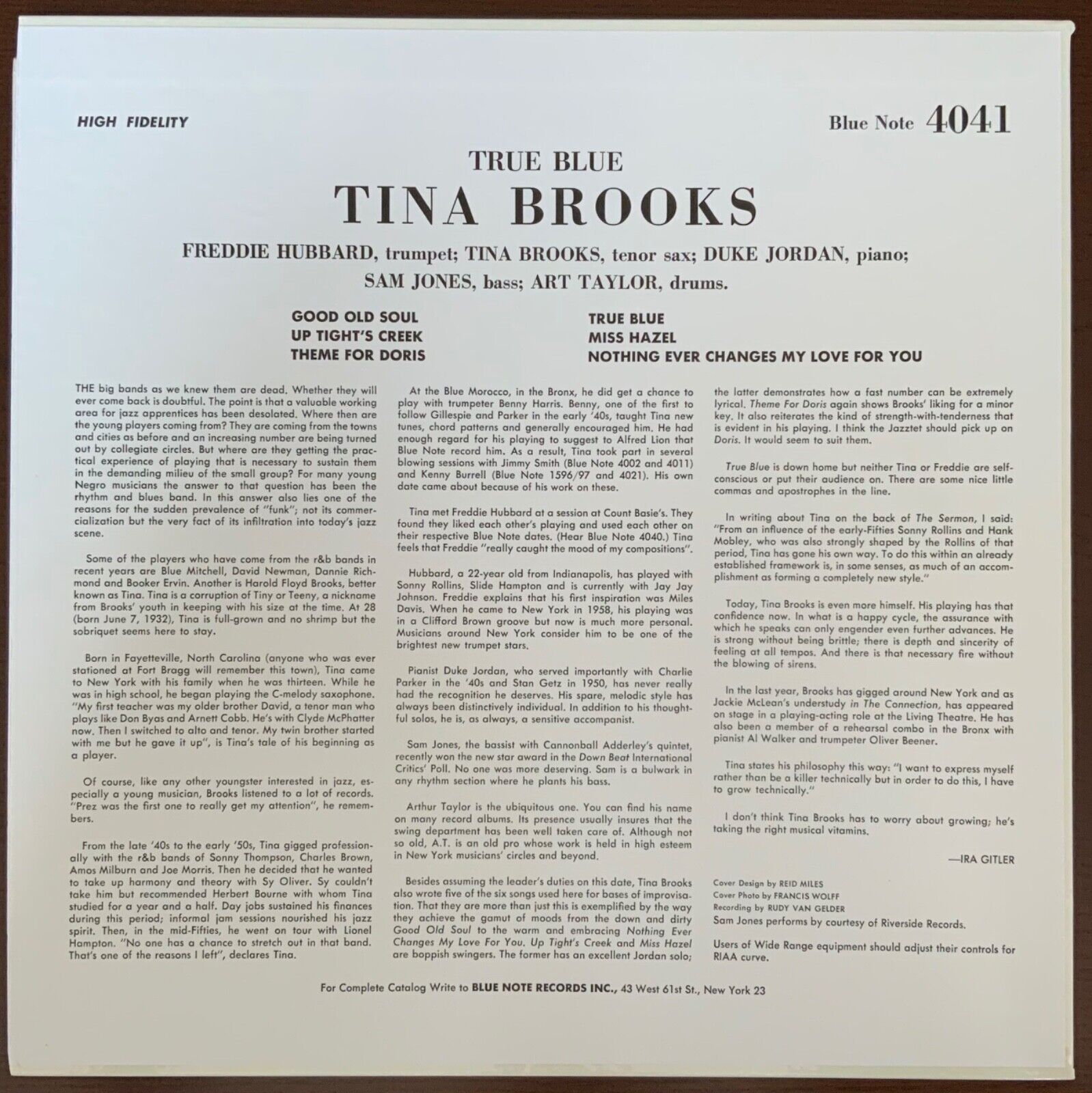 Pic 1 Tina Brooks True Blue,  Original First Press Mono RVG & 'Ear', DG/EX+