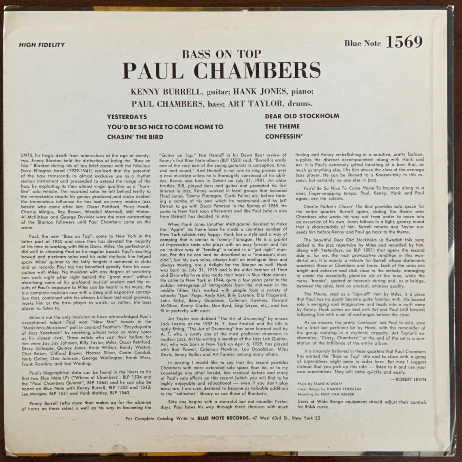 Pic 1 Paul Chambers Quartet, Bass On Top, First press(heavyweight, RVG stamp and P)NM