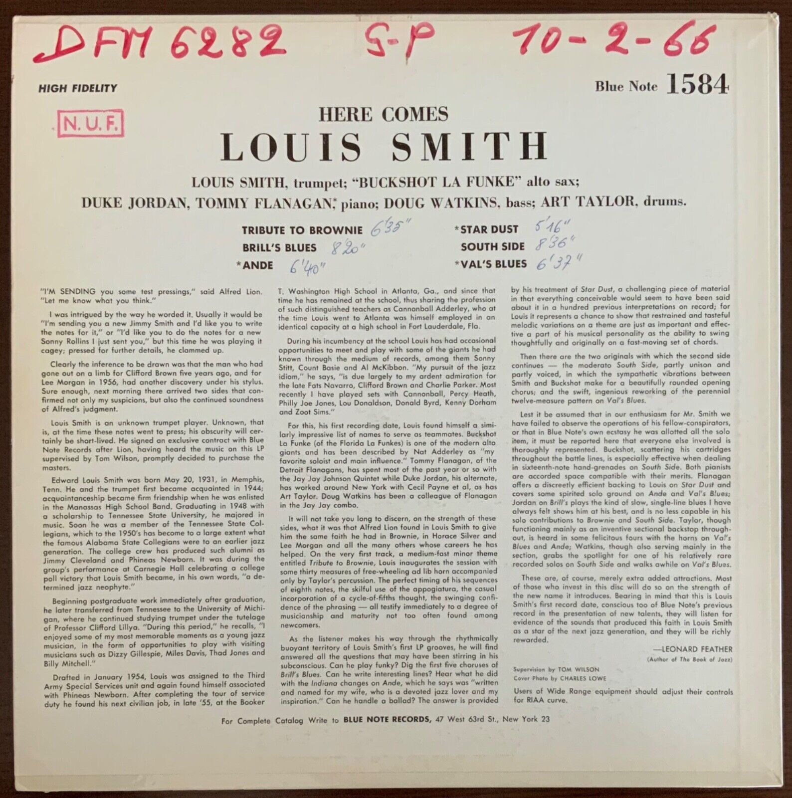 Pic 1 Louis Smith, Here Comes Louis Smith, Original US First, BLP 1584 RVG, EAR/NM