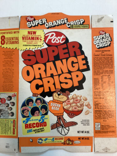 Pic 2 Jackson 5 Vinyl Record On Post Cereal Entire Box Super Orange Crisp 1970’s #2