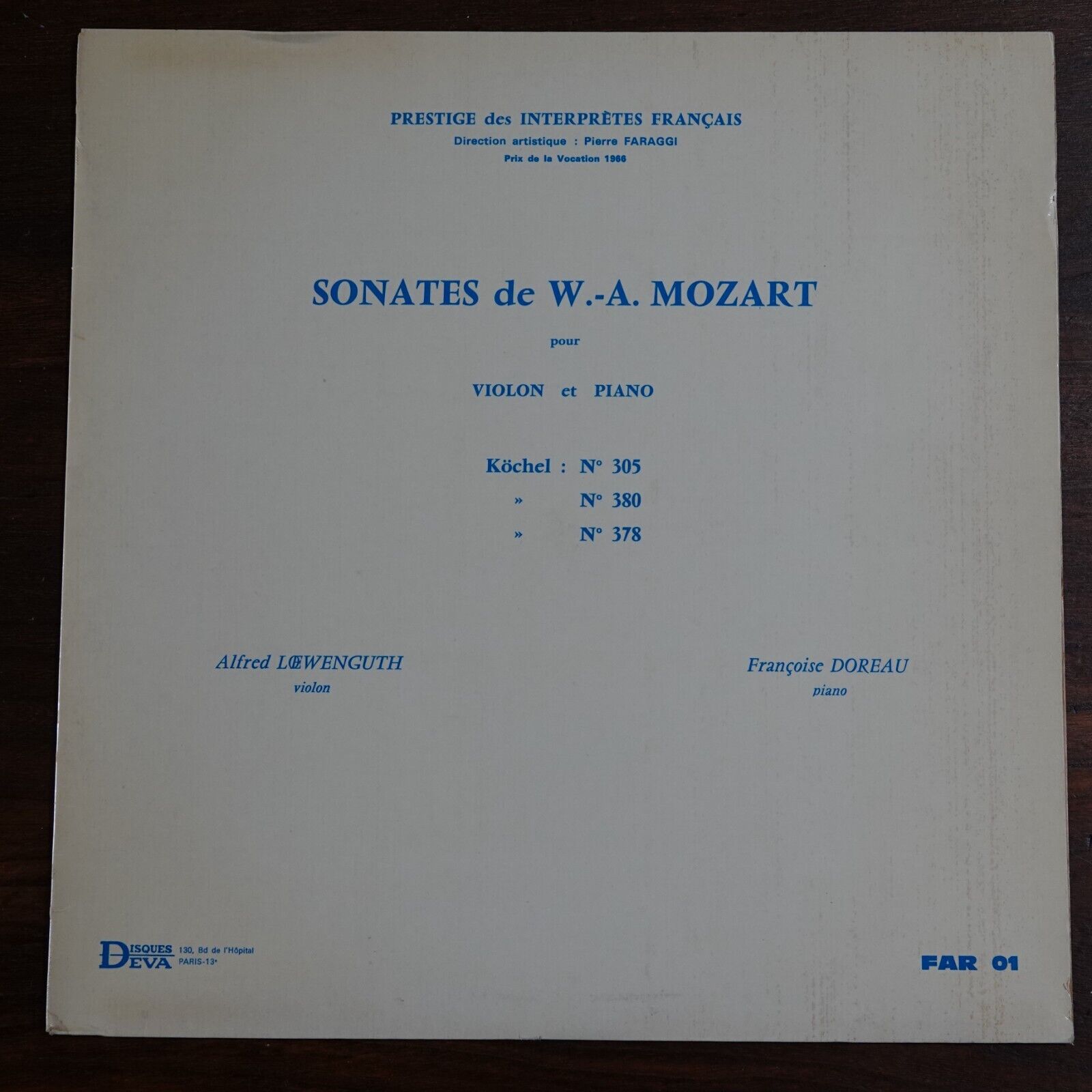 Private FAR 01 Alfred LOEWENGUTH & Françoise DOREAU Mozart violin sonatas ED1 NM